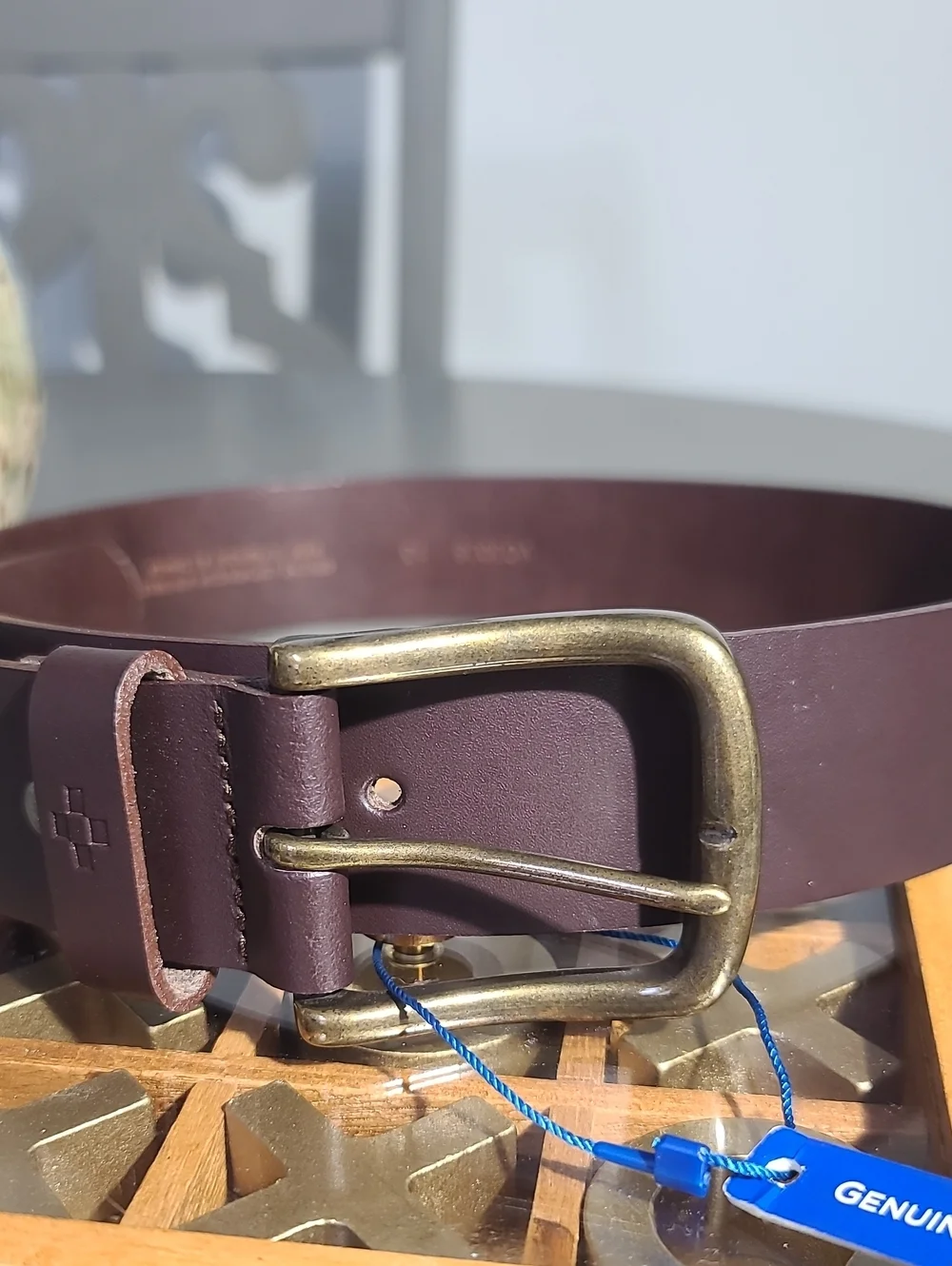 Vince Camuto Men's Genuine Leather Brown Belt with Brass Buckle